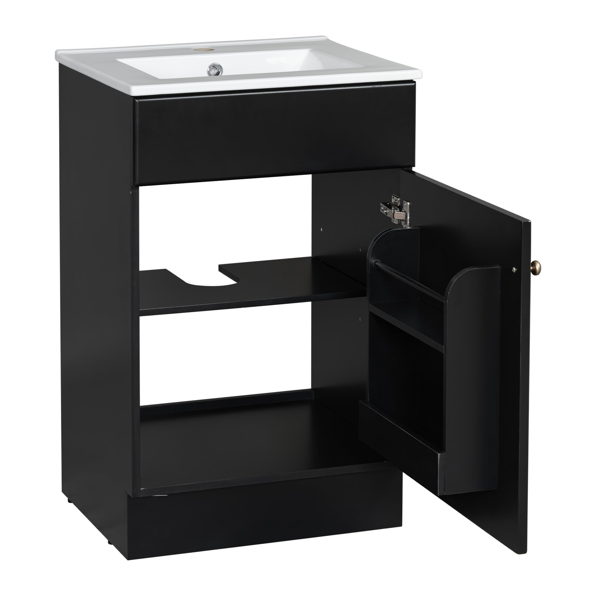 20" Bathroom Vanity With Sink, Freestanding Cabinet With Door Shelf And Adjustable Shelf, And Ceramic Construction - Black - Image 12