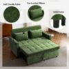 Convertible Loveseat Sofa Bed With Adjustable Backrest USB Ports Phone Holder Side Pockets Chenille - Green - Image 6