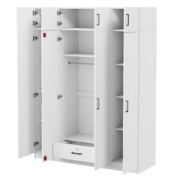 Contemporary 4 Door Wardrobe With Drawer And Top Cabinet - White