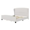 King Size High Headboard Wingback Linen Upholstered Bed No Box Spring - Beige - Image 7
