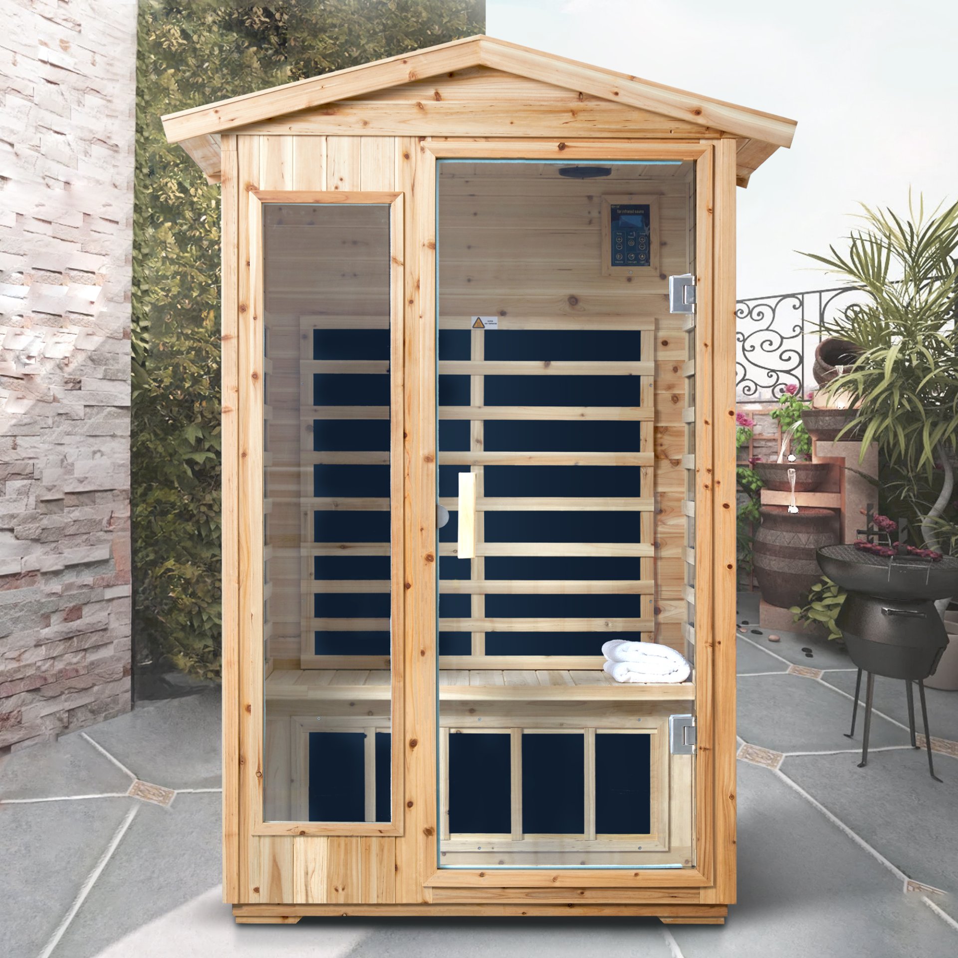2 Person Far Infrared Old Fir Outdoor Sauna Room - Natural - Image 2