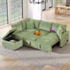 Convertible Sofa Bed Sectional Sofa Sleeper L-Shaped Sofa With A Storage Ottoman, Two Pillows, Two Power Sockets And Two USB Ports For Living Room - Green - Image 4