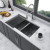 Double Bowl 33" Undermount Kitchen Sink 60 / 40 Design Stainless Steel 16 Gauge With Deep Basins - Black - Image 4