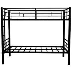 Twin Over Twin Metal Bunk Bed For Kids Boys Girls, Convertible Bedframe With Ladders & Guardrail - Black