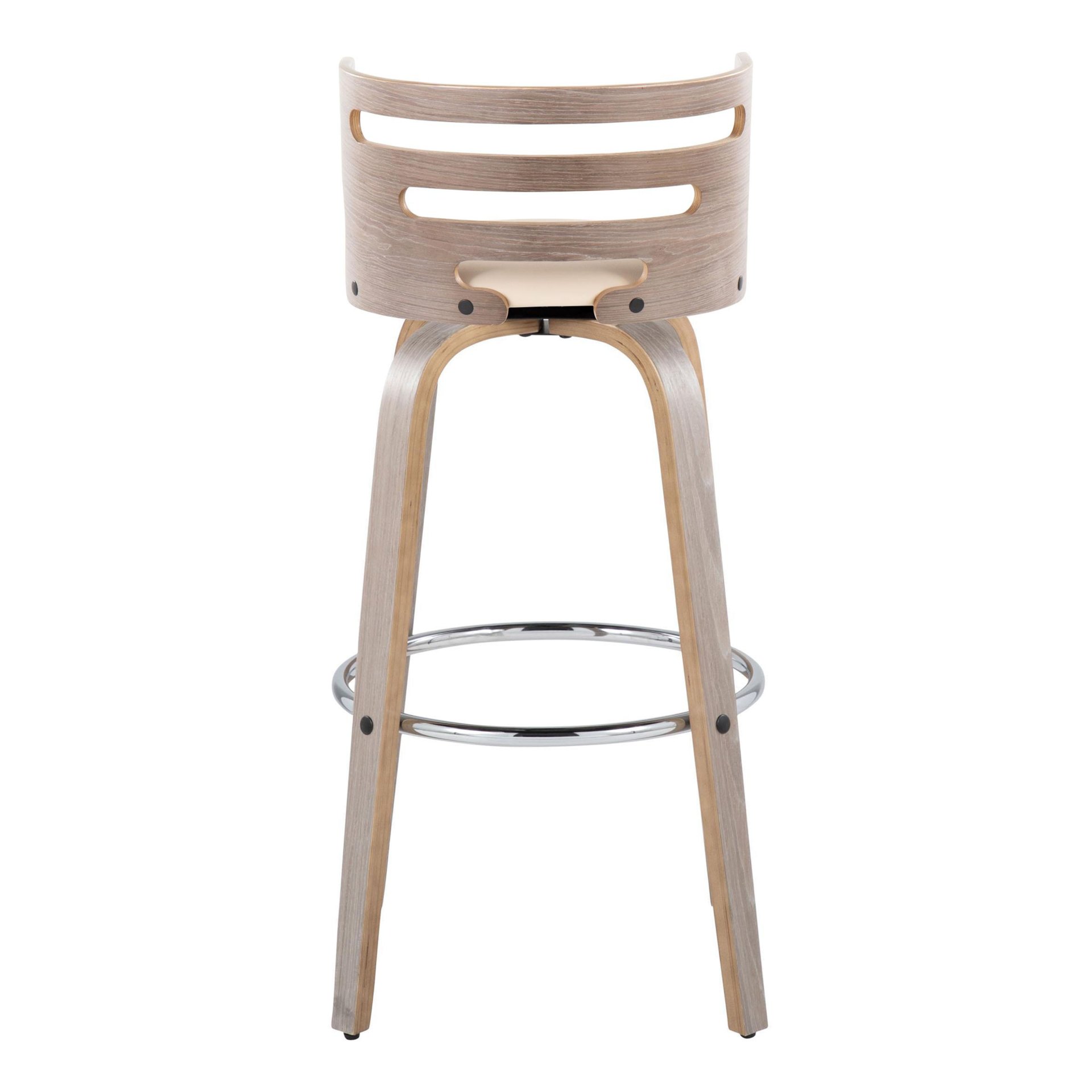 Cosini - Mid-Century Modern Fixed Height Barstool With Swivel With Round Footrest (Set of 2) - Light Gray / Cream - Image 5