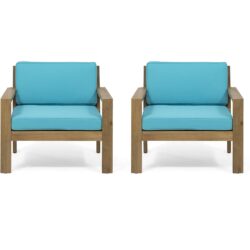 Antoine - Outdoor Club Chairs With Cushions (Set of 2) - Brown / Teal