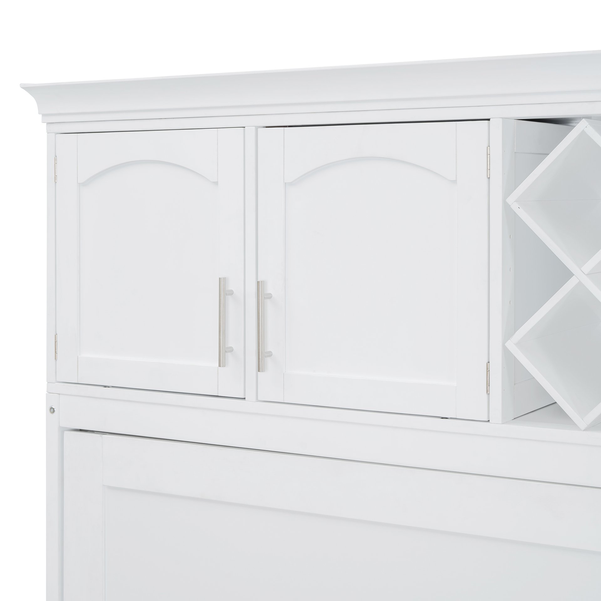 Queen Size Murphy Wall Bed With Top Cabinets & Wine Rack - White - Image 11