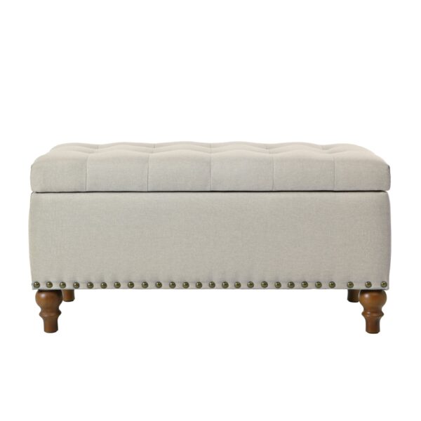 Elegant Ottoman Storage Bench With Recessed Hinge And Rivet Trim Linen - Beige
