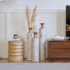 Floor Metal Vases Decorated Metal Vases (Set of 3) Gorgeous Home Decoration Large Glazed Metal Vases - White / Gold - Image 12