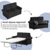 Pull Out Sofa Bed Loveseat Sleeper With Twin Size Memory Mattress With Two USB Ports For Living Room Spaces - Black - Image 5