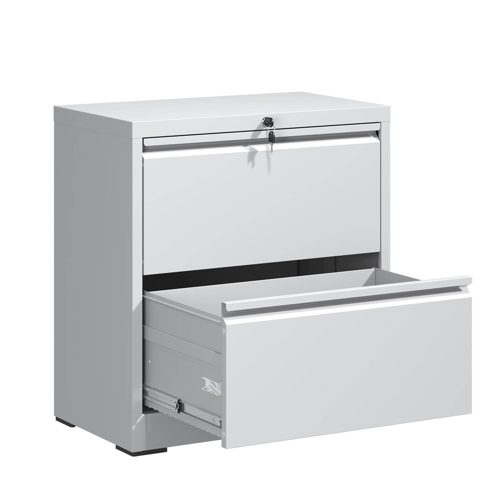Premium 2 Drawer Metal Lateral File Cabinet With Lock, Steel Filing Cabinet For Home Office - White - Image 5