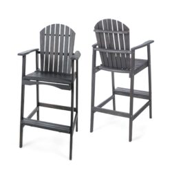 Outdoor Acacia Wood Adirondack Barstools (Set of 2) - Natural Stained - Dark Gray