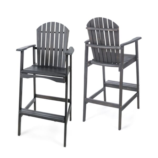 Outdoor Acacia Wood Adirondack Barstools (Set of 2) - Natural Stained - Dark Gray