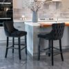 Contemporary Velvet Upholstered Wing-Back Barstools With Button Tufted Decoration And Wooden Legs, And Chrome Nailhead Trim, Leisure Style Bar Chairs, Bar Stools (Set of 4) - Black - Image 15