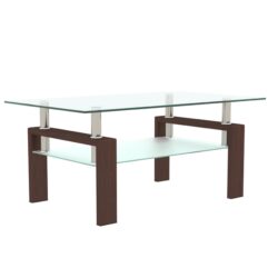 Rectangle Glass Coffee Table, Modern Side Center Tables - Walnut / Clear