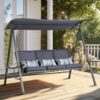 Steel 3 Seater Swing Porch Swing With Canopy - Blue - Image 2