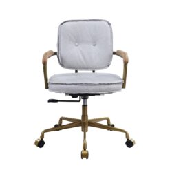 Siecross - Vintage Top Grain Leather Office Chair - Antique White / Gray