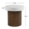 Mgo Cylindrical Side Table With Faux Stone Top And Wood Faux Base - Antique White / Natural - Image 3