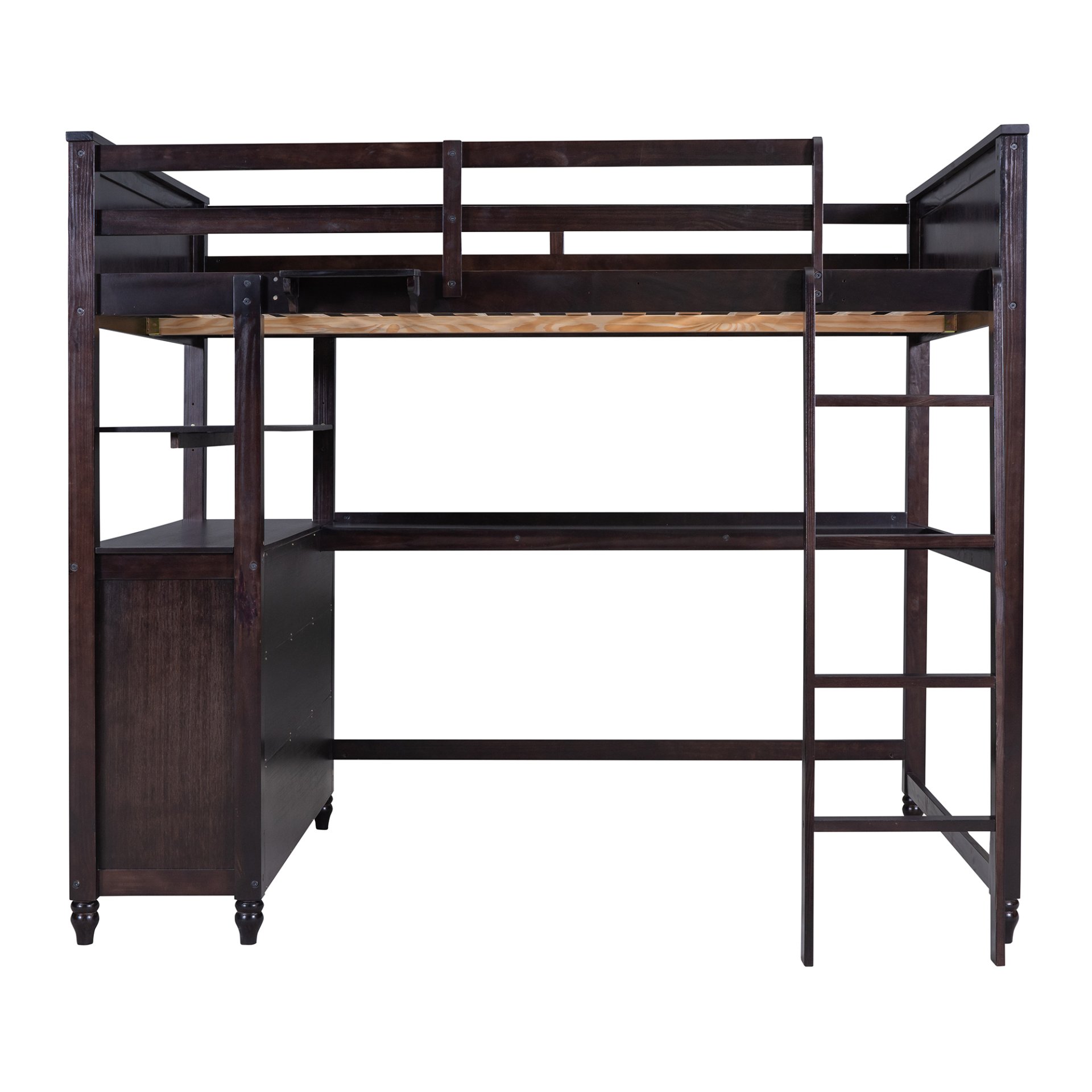 Full Size Loft Bed With Drawers And Desk With Shelves - Espresso - Image 7