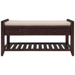 Multipurpose Entryway Storage Bench With Cushioned Seat And Drawers - Espresso