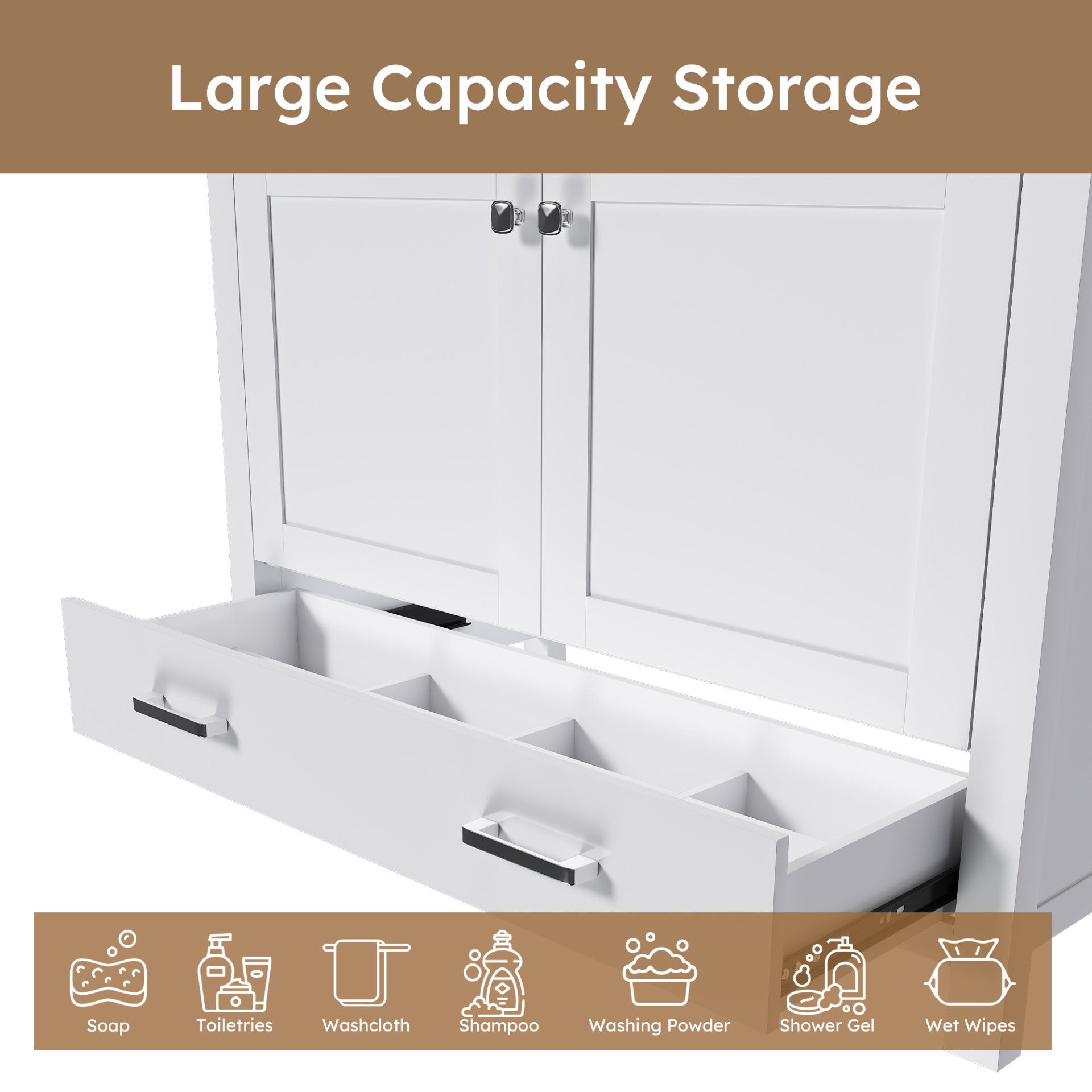 42" Bathroom Vanity Base With Doors And Drawer - White - Image 6
