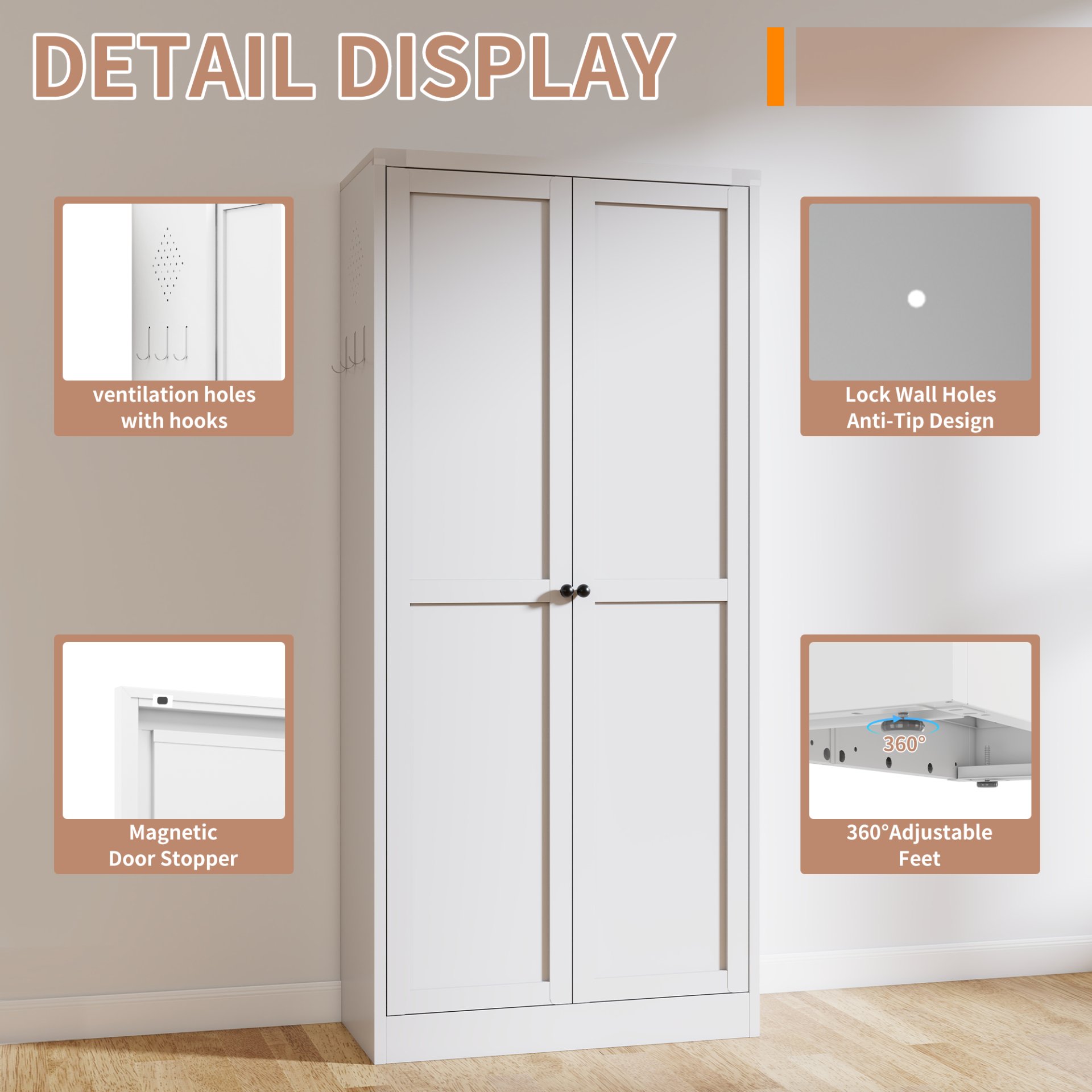 Metal Kitchen Pantry Cabinet With Adjustable Storage And 4 Heavy Duty Shelves - White - Image 11