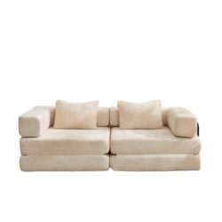 Convertible Floor Sofa Bed With Fixed Shape Frame, Loveseats Boneless Modular Sectional, For Living Room - Beige