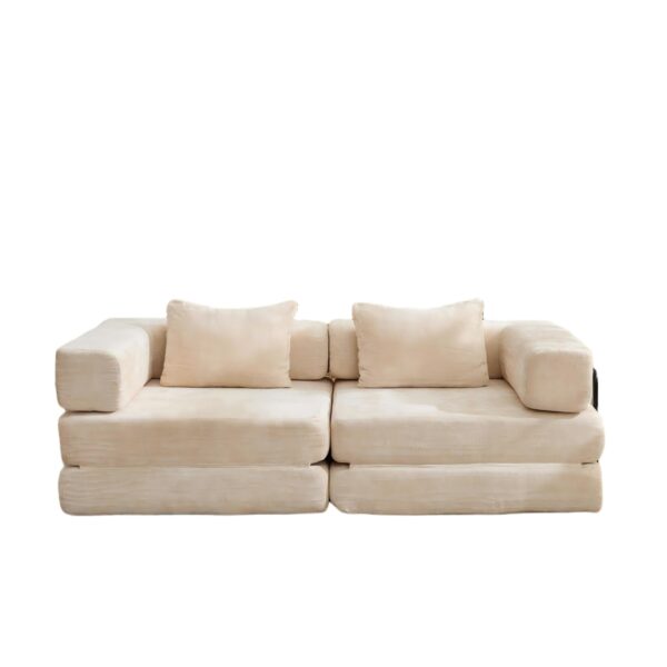Convertible Floor Sofa Bed With Fixed Shape Frame, Loveseats Boneless Modular Sectional, For Living Room - Beige