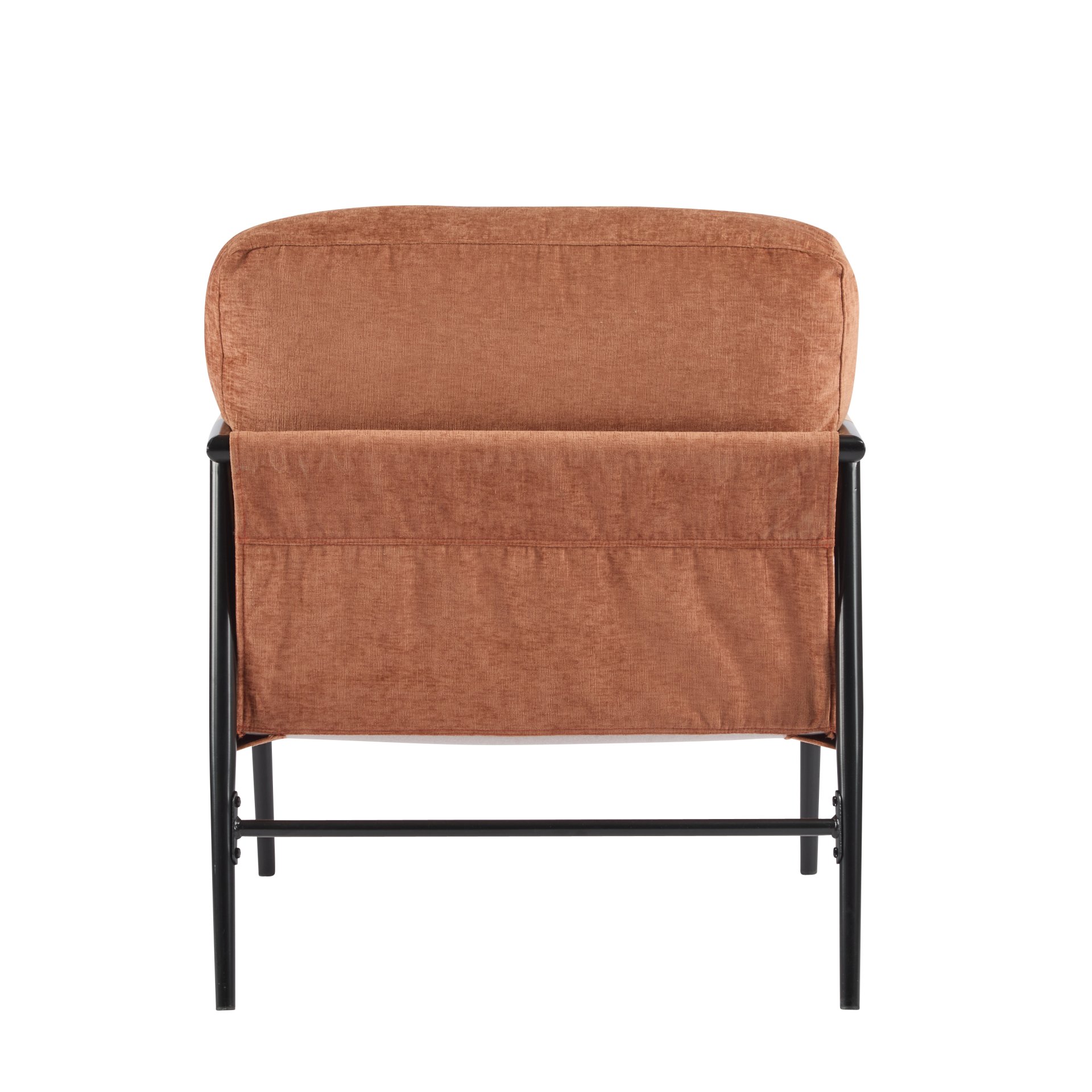 Modern Accent Chair With Plush Cushions, Minimalist Metal Frame, Wooden Armrest Design - Orange - Image 15