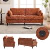 Modern Style Chenille 2 Seater Sofa With LED Light, USB Charging Port & Storage Bag - Orange - Image 4