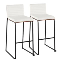 Mason Mara - Contemporary Fixed Height Barstool (Set of 2) - Black / Walnut / White