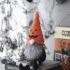 Sitting Gnome With Knit Hat, For Halloween Decor - Black / Orange / White - Image 6
