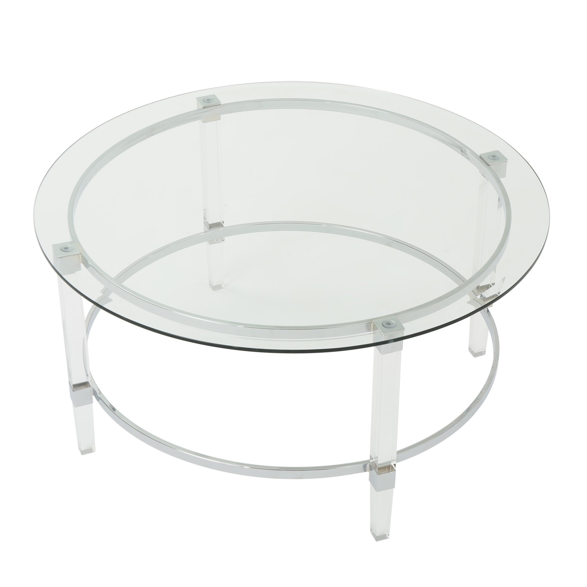Tempered Glass Round Coffee Table With Four Legs - Clear - Image 6
