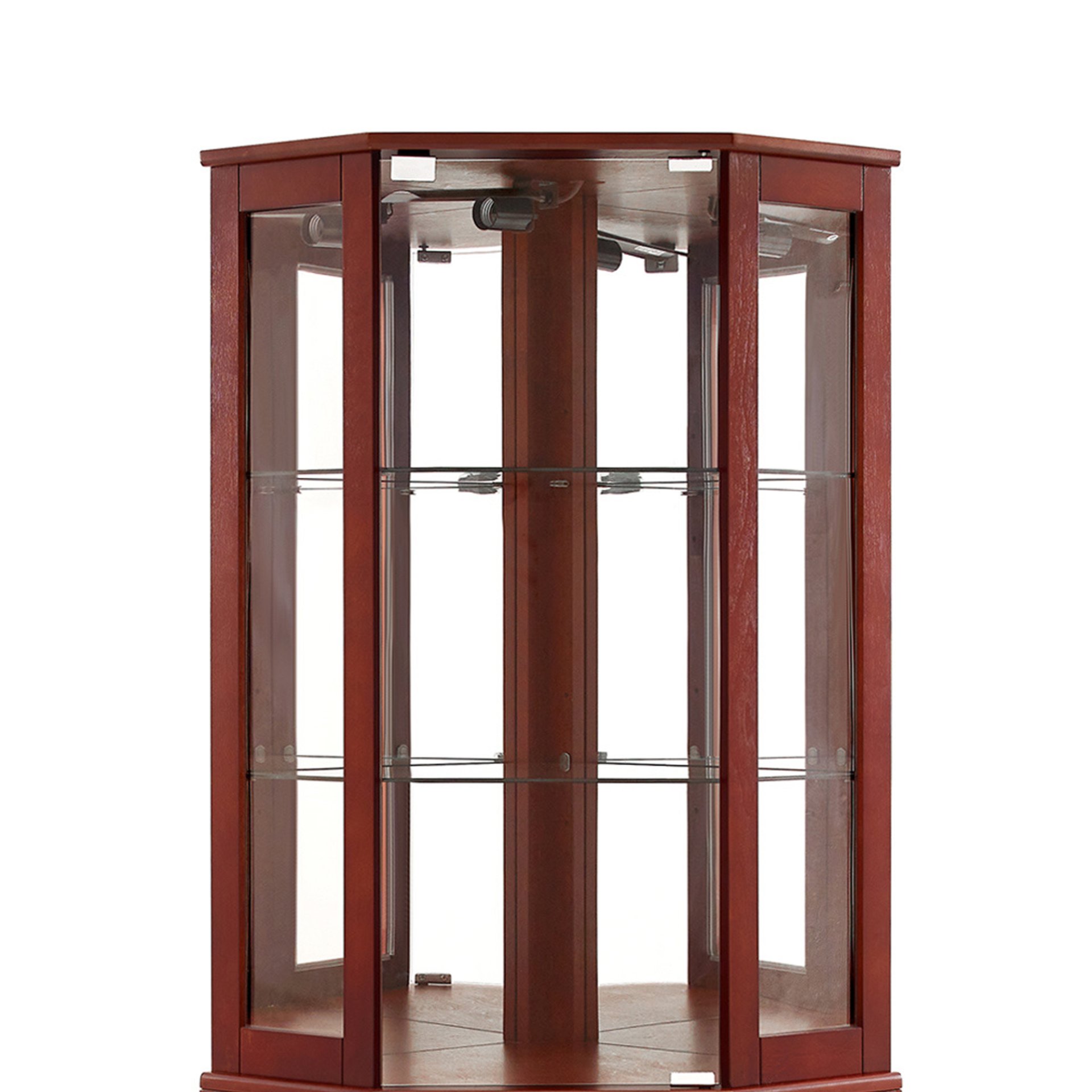 6 Shelf Corner Curio Display Cabinet With Lights, Mirrors And Adjustable Shelves (E26 Light Bulb Not Included) - Cherry - Image 11