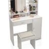 Vanity Desk With Mirror & Light, Large Drawer Three Level Storage Dresser, 3 Lighting Modes Adjustable Brightness, Bedroom Dressing Table (With Stool) - White - Image 7