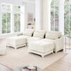 Elegant 3 Seater Sofa With Movable Ottomans And Lumbar Pillow - Beige - Image 17