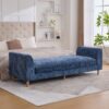 Modern Upholstered End Of Bed Bench With Armrests, Chenille Chaise Lounge Couch - Blue - Image 6