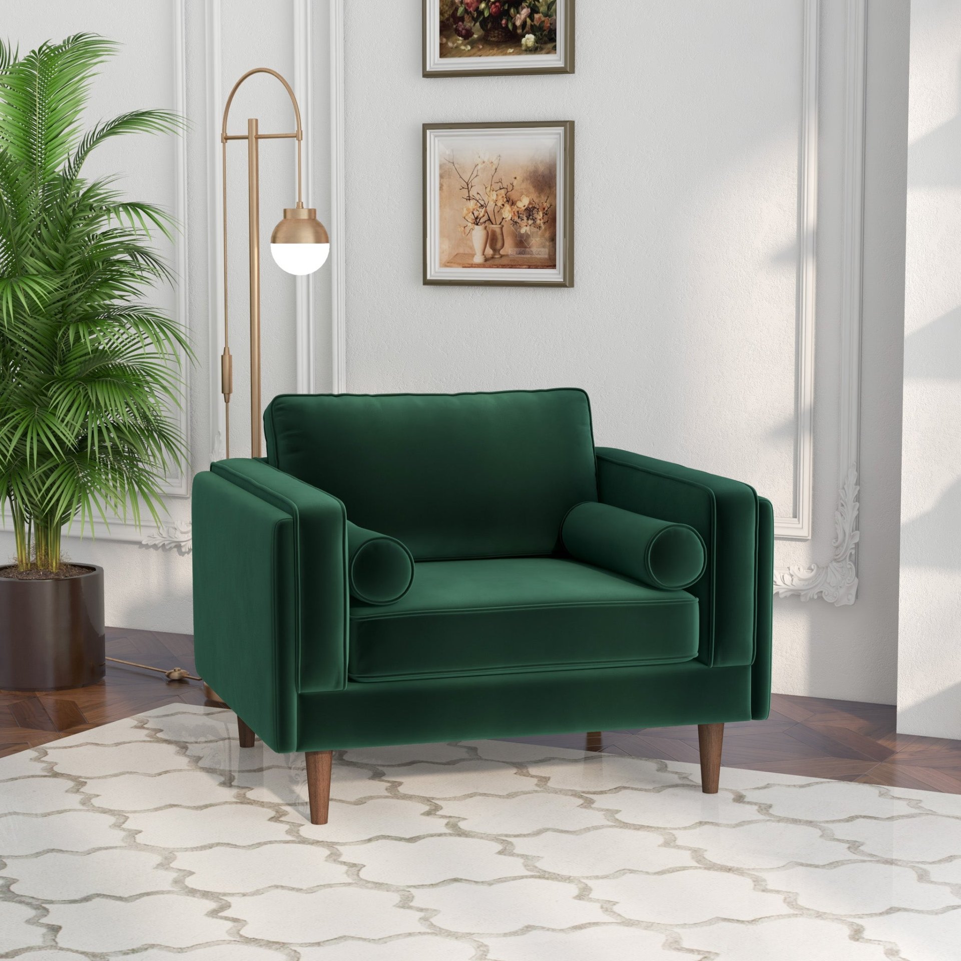 Amber - Velvet Lounge Chair - Brown / Dark Green - Image 10