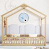 Double Twin House-Style Floor Bed With Fence, Guardrails, Without Door - Natural - Image 12