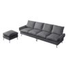 Modern Sectional Technical Leather L-Shaped Sofa Couch With Convertible Ottoman - Dark Gray - Image 12