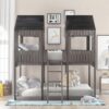 Full Over Full Bunk Bed With Roof, Window, Guardrail, Ladder - Antique Gray - Image 9