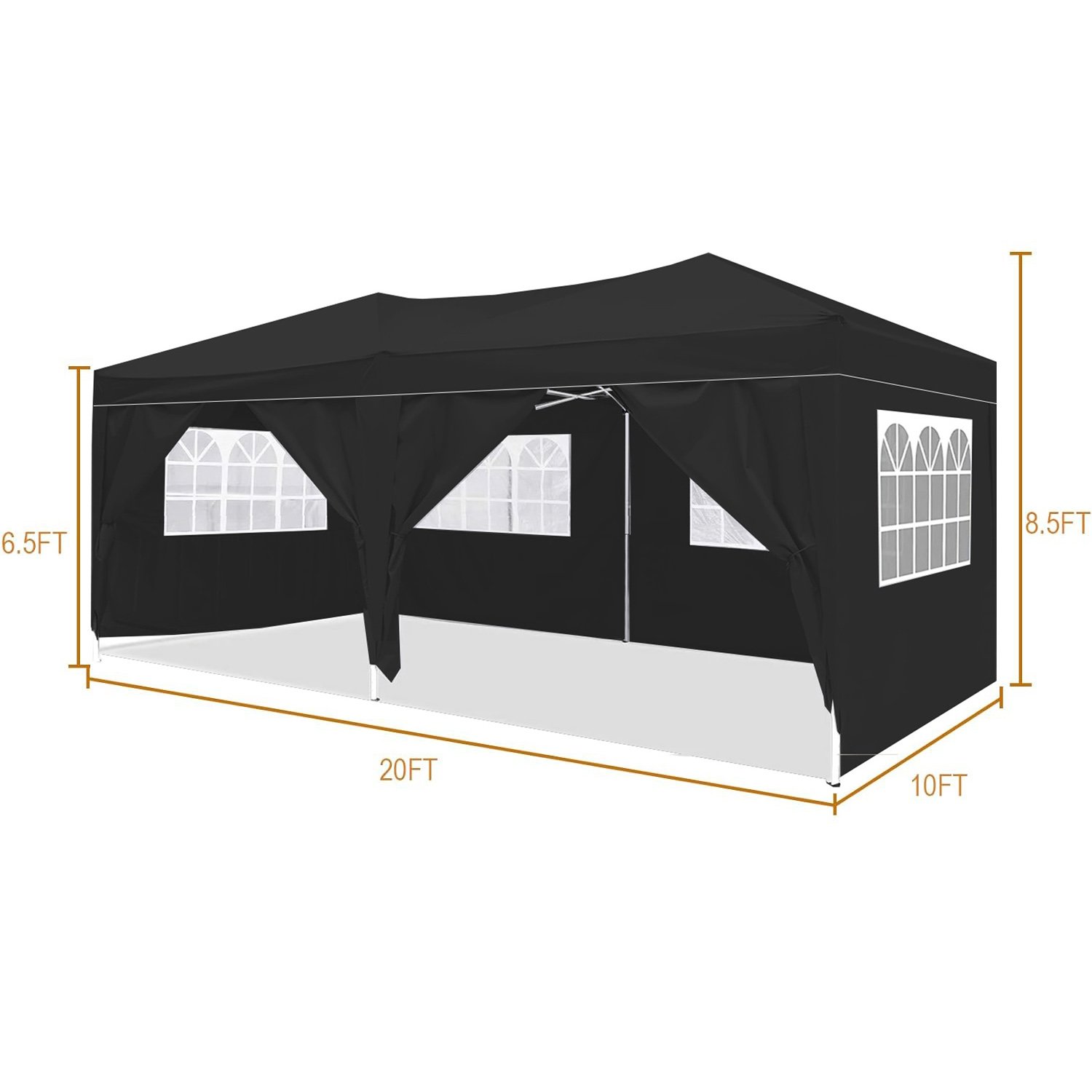 10'X20' Folding Canopy With 6 Removable Sidewalls Outdoor Event Shelter UPF 50+ Gazebo Portable Tents For Parties Beach Camping Wedding Ez Pop Up Canopy - Black - Image 5