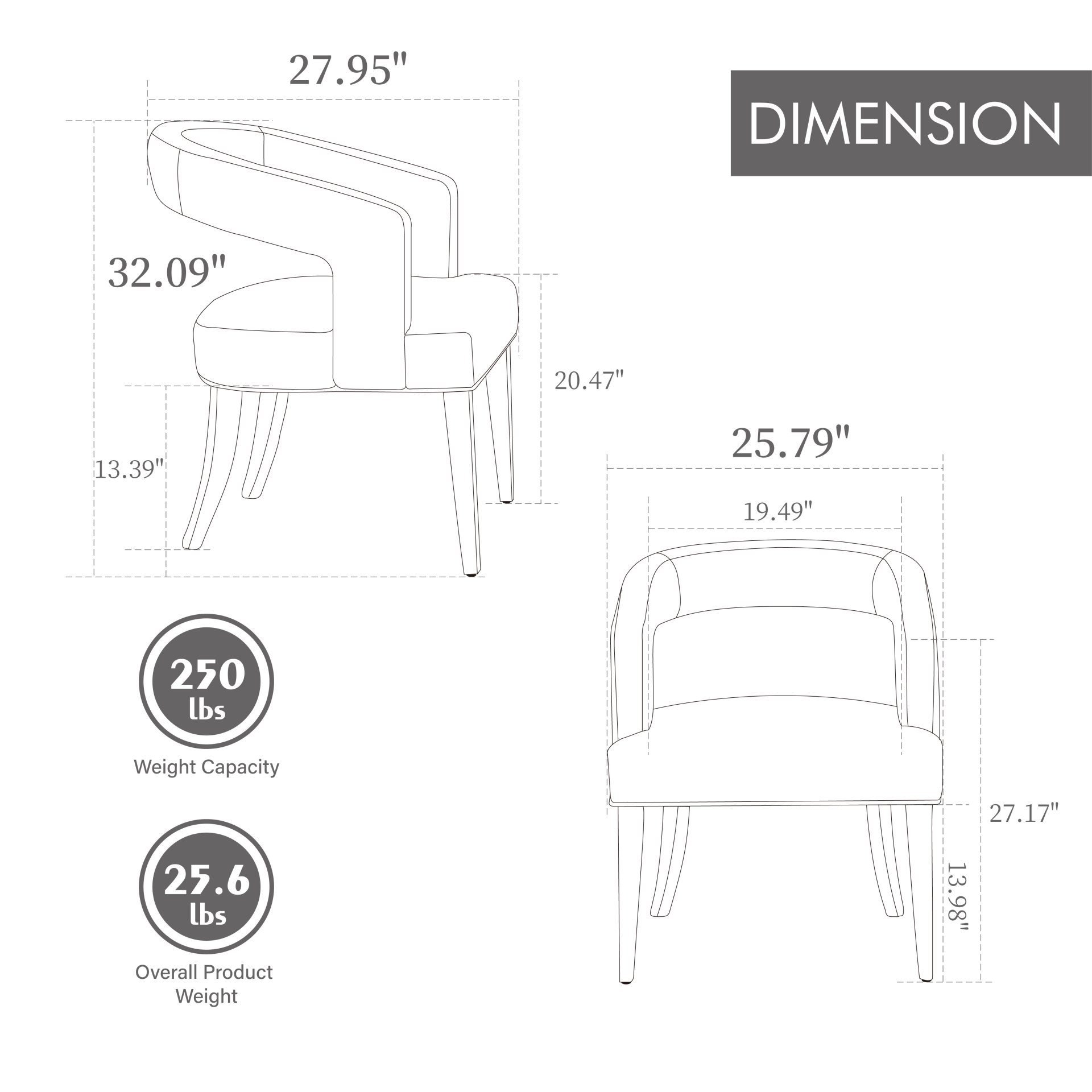 Wide Modern Barrel Open Back Upholstered Accent Chair With Weathered Solid Wood Legs Dining Chairs For Dining Room, Club, Kitchen And Living Room - Beige - Image 3