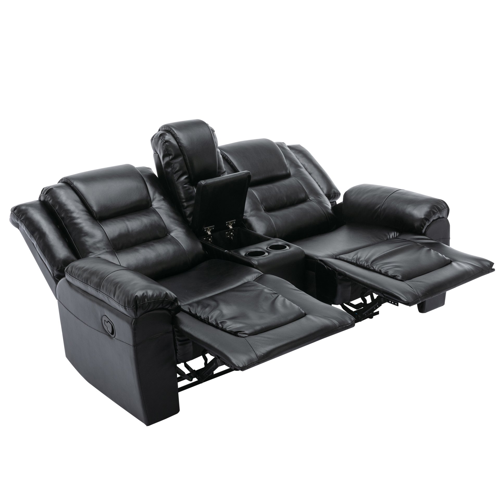 2 Seater Home Theater Recliner Manual Recliner Chair With A Storage Box And Two Cup Holders For Living Room - Black - Image 11