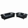 Chesterfield 3 And 2 Seater Velvet Upholstery Sofa With Roll Armrest & Nailhead Fabric Couch For Living Room & Office - Black - Image 5