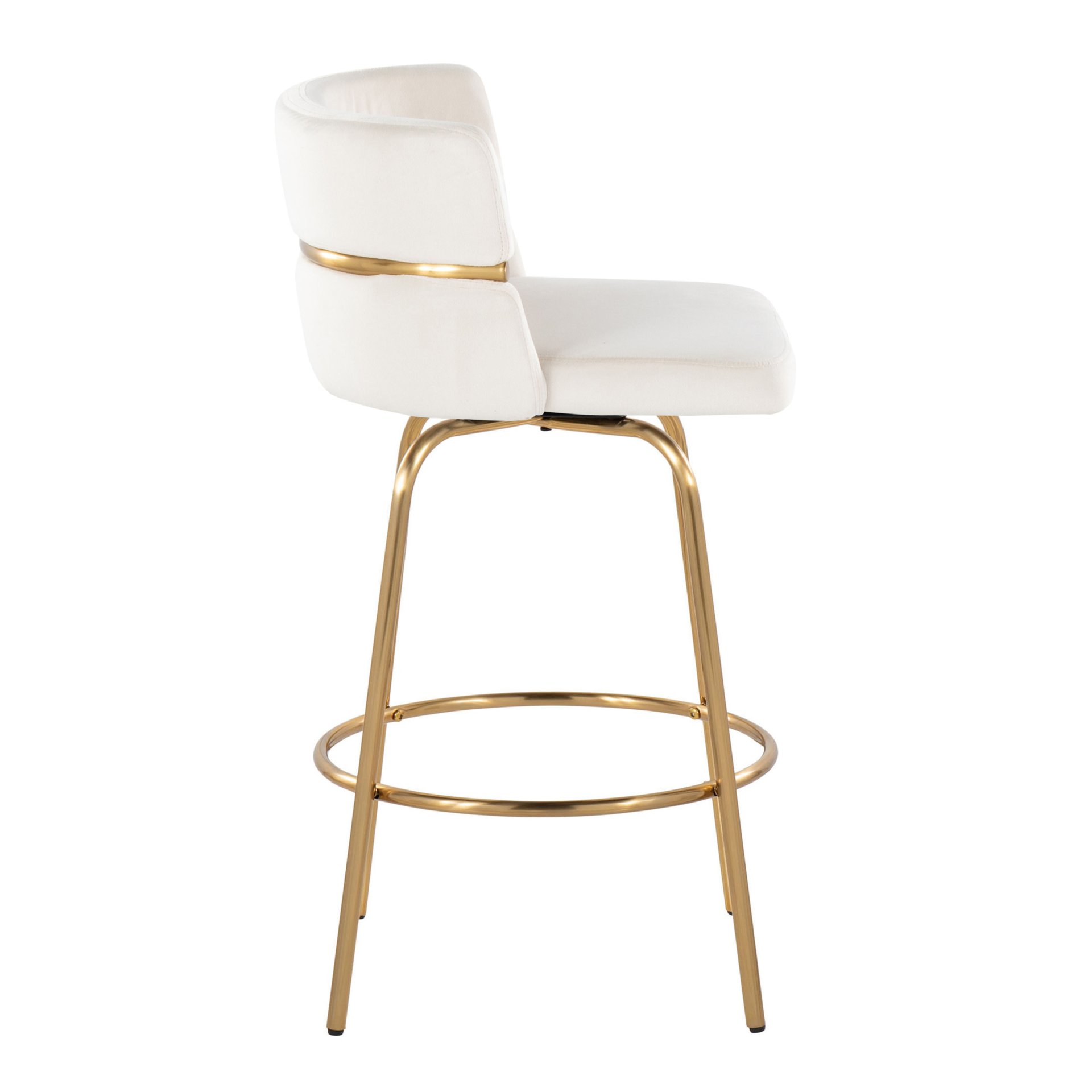 Cinch - Glam / Art Deco Fixed Height Counter Stool With Swivel With Round Footrest (Set of 2) - Gold / Cream - Image 3