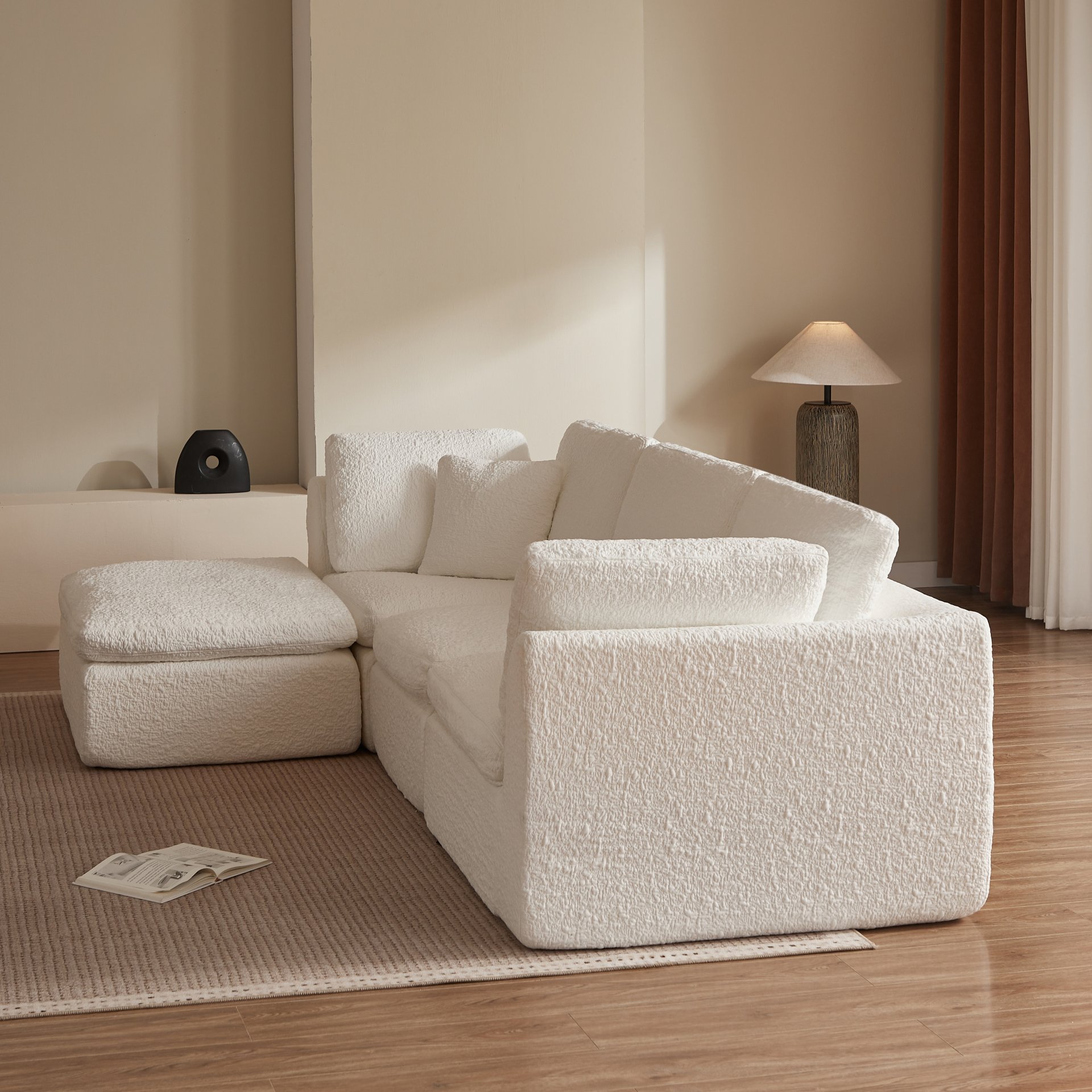 Cloud L Shape Modular Sectional Sofa With Ottoman, 3 Seater Convertible Couch - White - Image 11