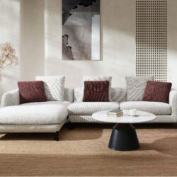 Mardi - Tweed Sectional Sofa With 3 Pillows - Maroon / Beige