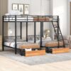 Full Over Twin & Twin Bunk Bed, Triple Bunk Bed With Drawers And Guardrails - Black - Image 5
