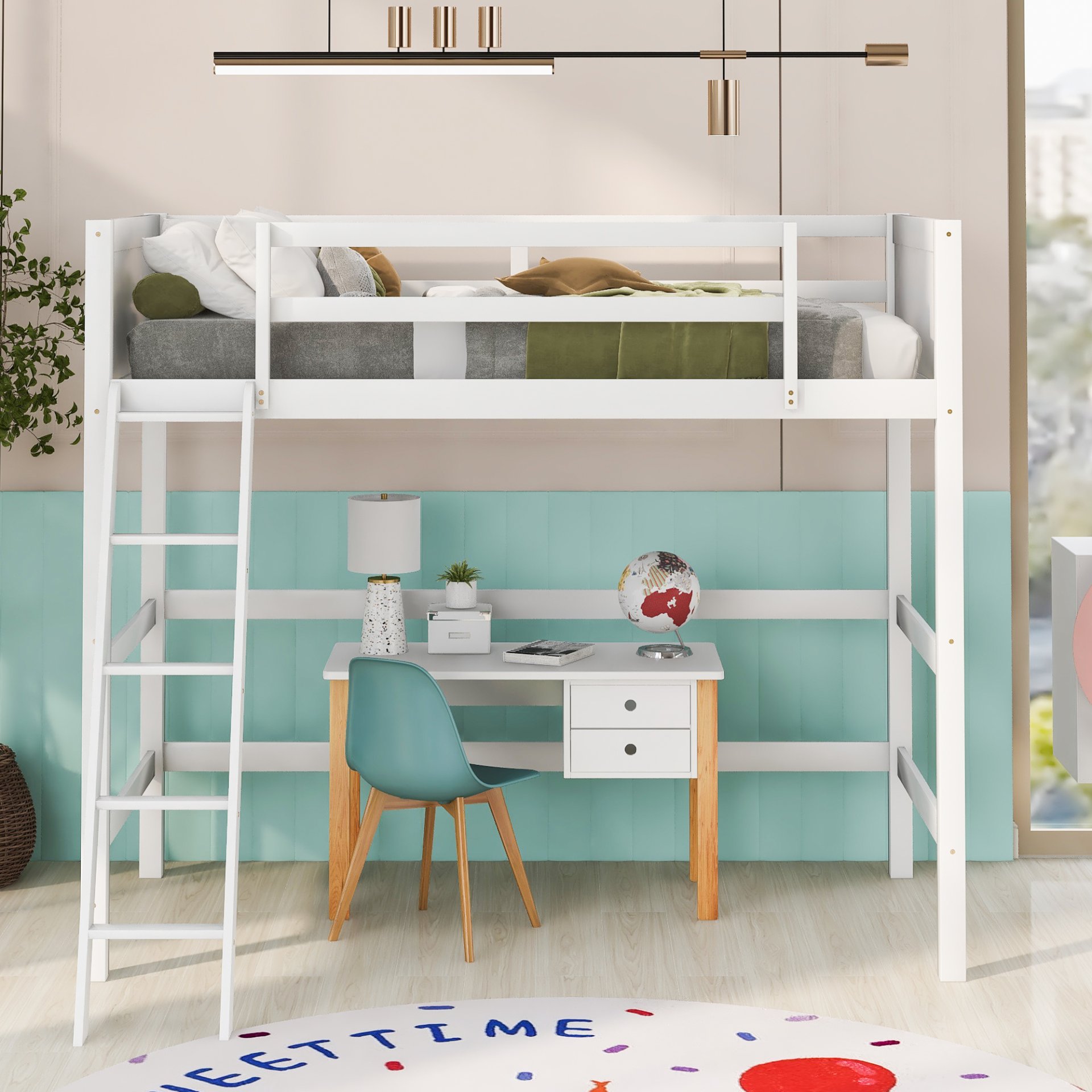 Twin Size Loft Bed With Ladder - White - Image 2